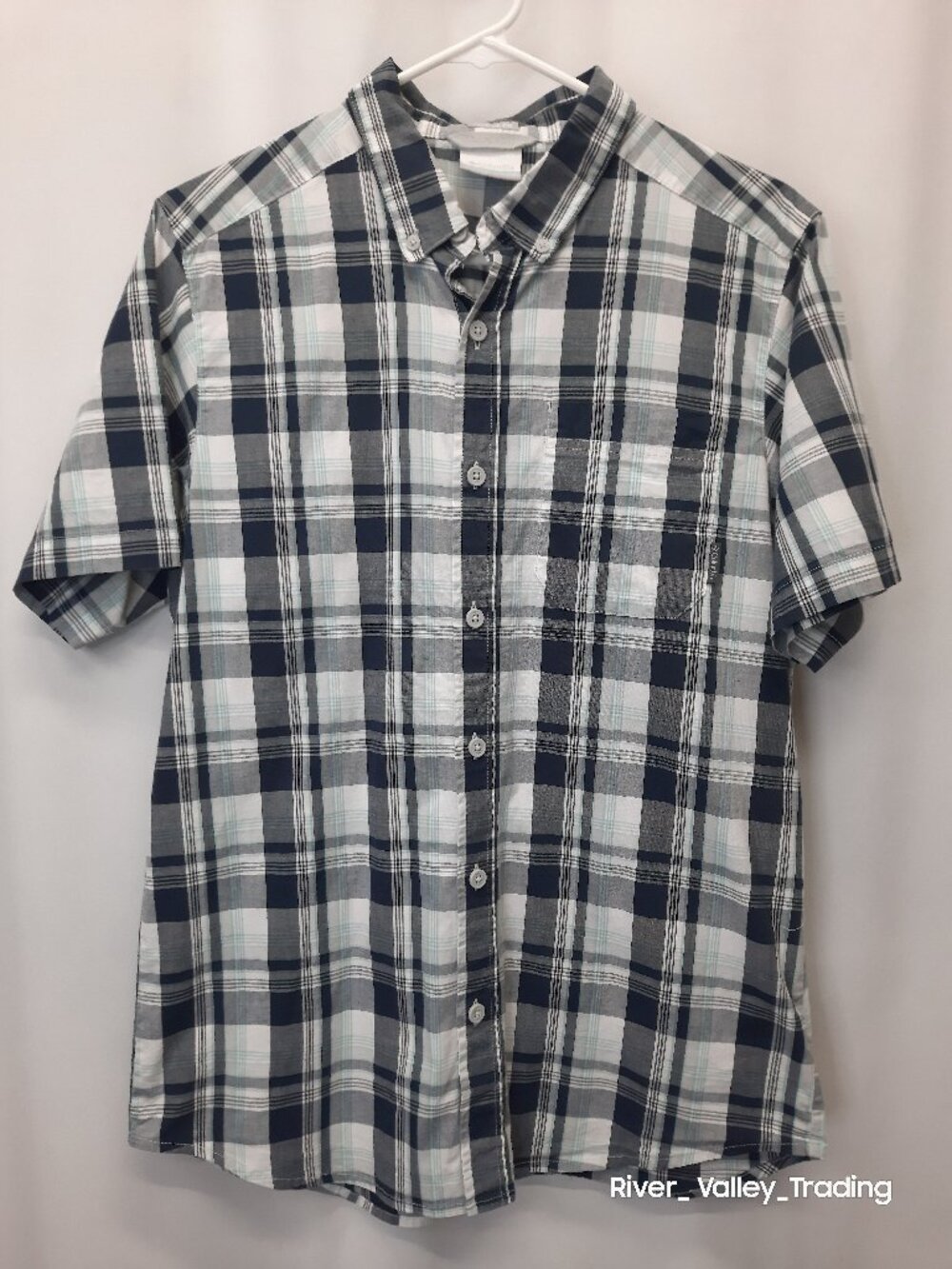 Columbia Active Fit Plaid Short Sleeve Button Up Shirt Men's Size Medium Blue